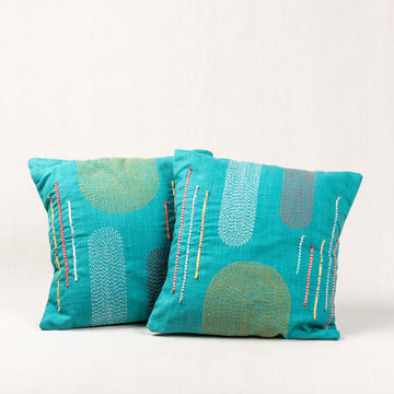 Cushion Cover - Blue Amoeba Embroidery