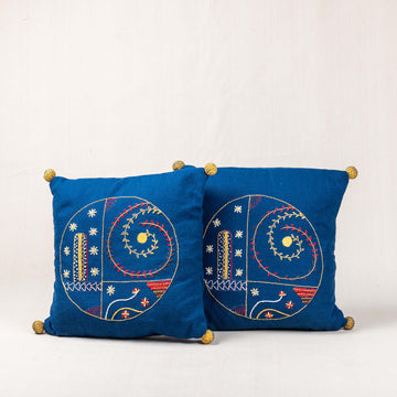 Cushion Cover - Blue Circle Embroidery