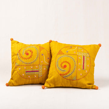 Cushion Cover - Yellow Circle Embroidery
