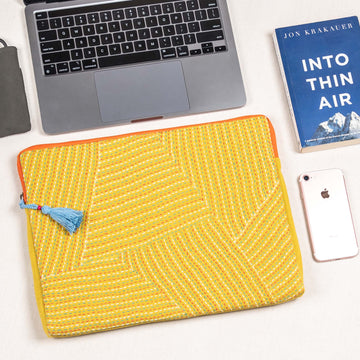 Laptop Sleeve - Landscape - Yellow Kantha