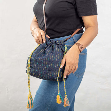 Suneeeta Sling Bag - Denim Kantha