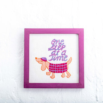 Wall Frame: Handcrafted Dog Embroidery - "One Step at a Time"
