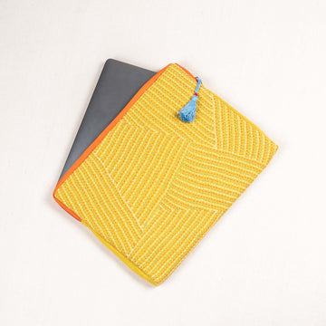 Laptop Sleeve - Landscape - Yellow Kantha