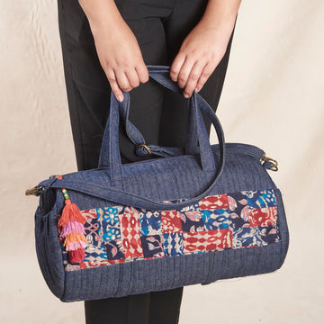 Bina Duffel Bag - Denim with Patchwork