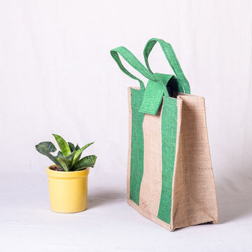 Jute Tiffin Bag - Green Patch
