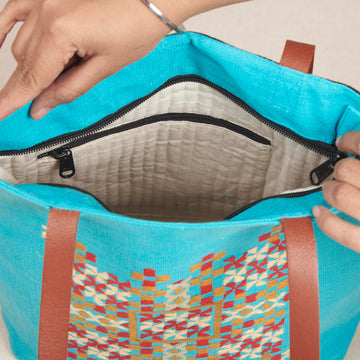 Phulkari Bobby Tote Bag - Blue