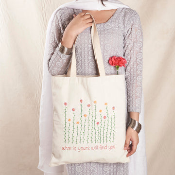 Canvas Tote Bag - Embroidered Flowers