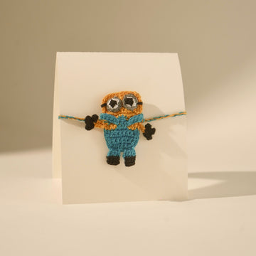 Happy Minion Crochet Rakhi with Personalized Greeting Card