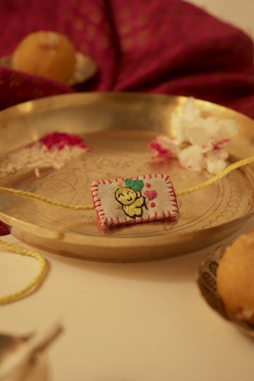 Happy Balloon Embroidered Rakhi with Personalized Greeting Card