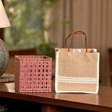 Rosy Glow – Handwoven Candle Lamp