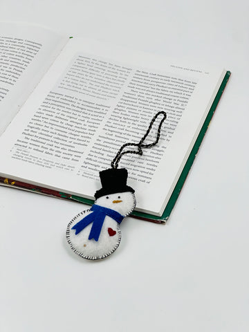 Snowman in White – Handcrafted Felt Ornament