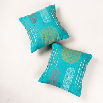 Cushion Cover - Blue Amoeba Embroidery