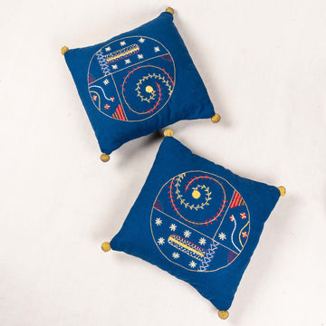 Cushion Cover - Blue Circle Embroidery