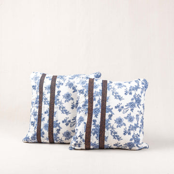 Cushion Cover - White Floral with Denim