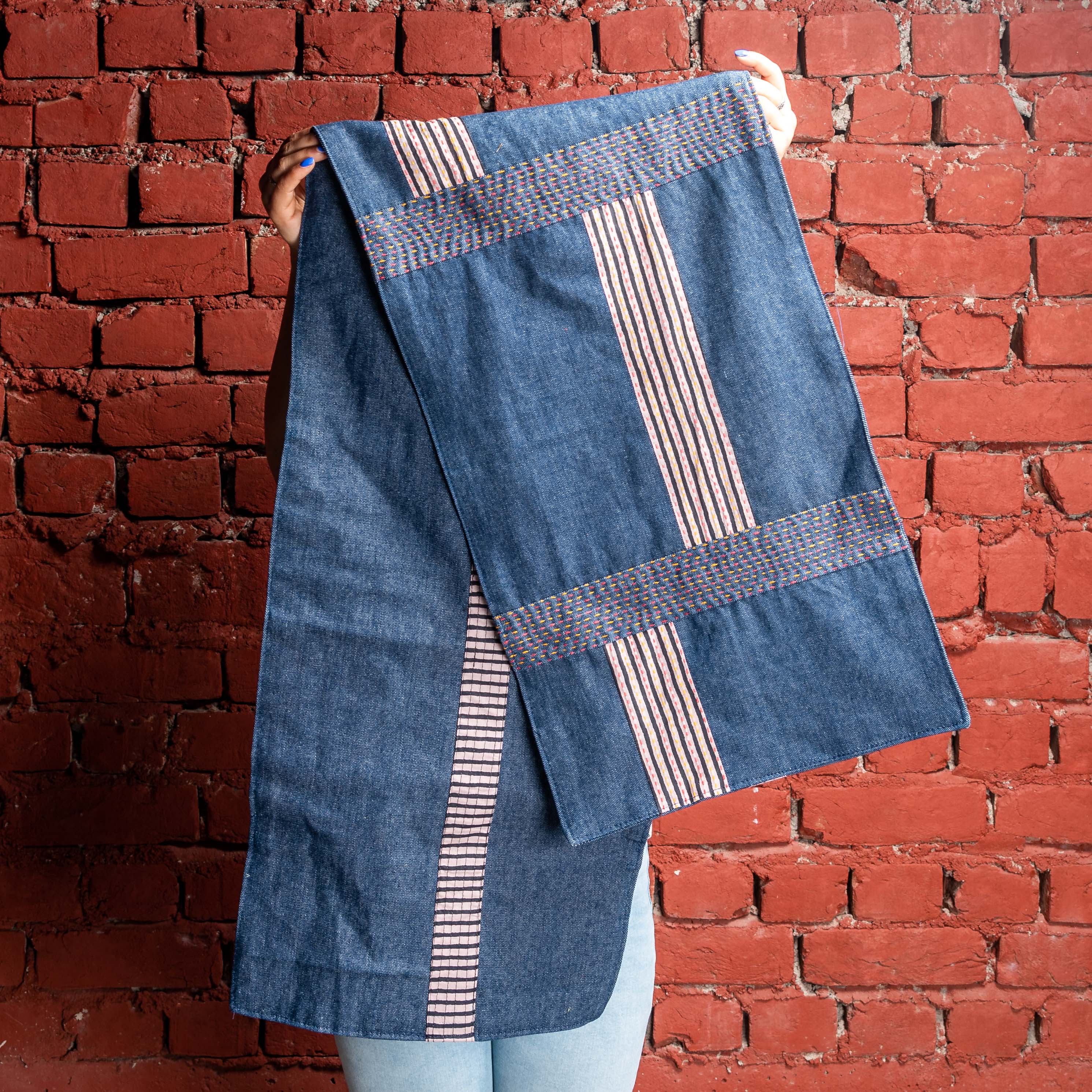 Denim Rag Table Runner Table Runner - Denim with Line Fabric