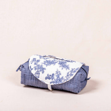 Indu Makeup Pouch - White and Blue Print