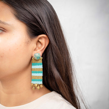 Earring - Handwoven Shades of Blue and Gold