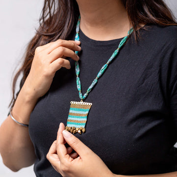 Neckpiece - Woven Blue and Gold