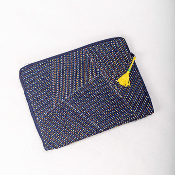 Horizontal Laptop Sleeve - Denim Kantha Art