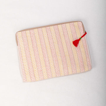 Horizontal Laptop Sleeve - Off White Kantha