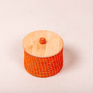 Handwoven Basket With Lid - Orange