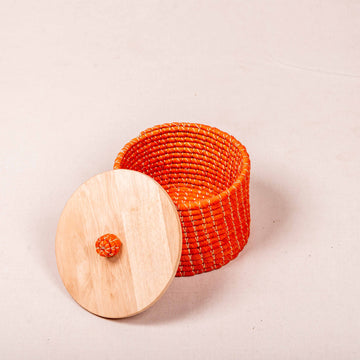Handwoven Basket With Lid - Orange