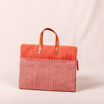 Laptop Sleeve with Leather Handle - Peach