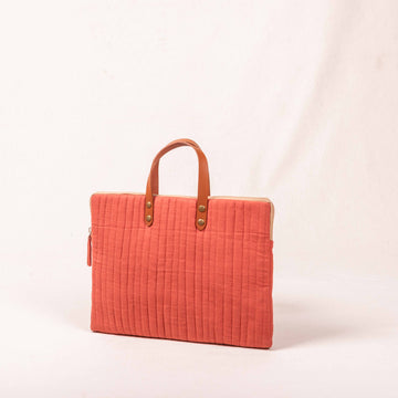 Laptop Sleeve with Leather Handle - Peach