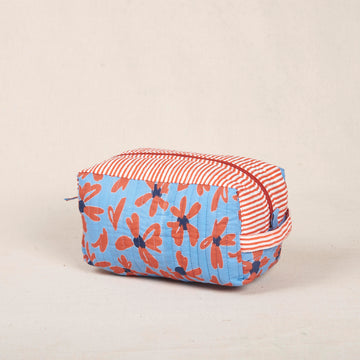 Poonam Pouch - Blue with Red Flowers