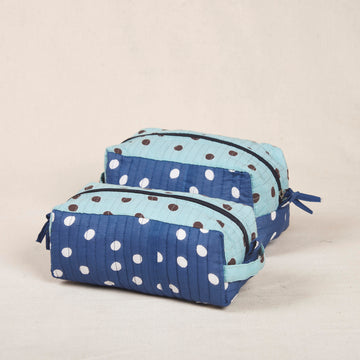 Poonam Pouch - Blue with Polka dots