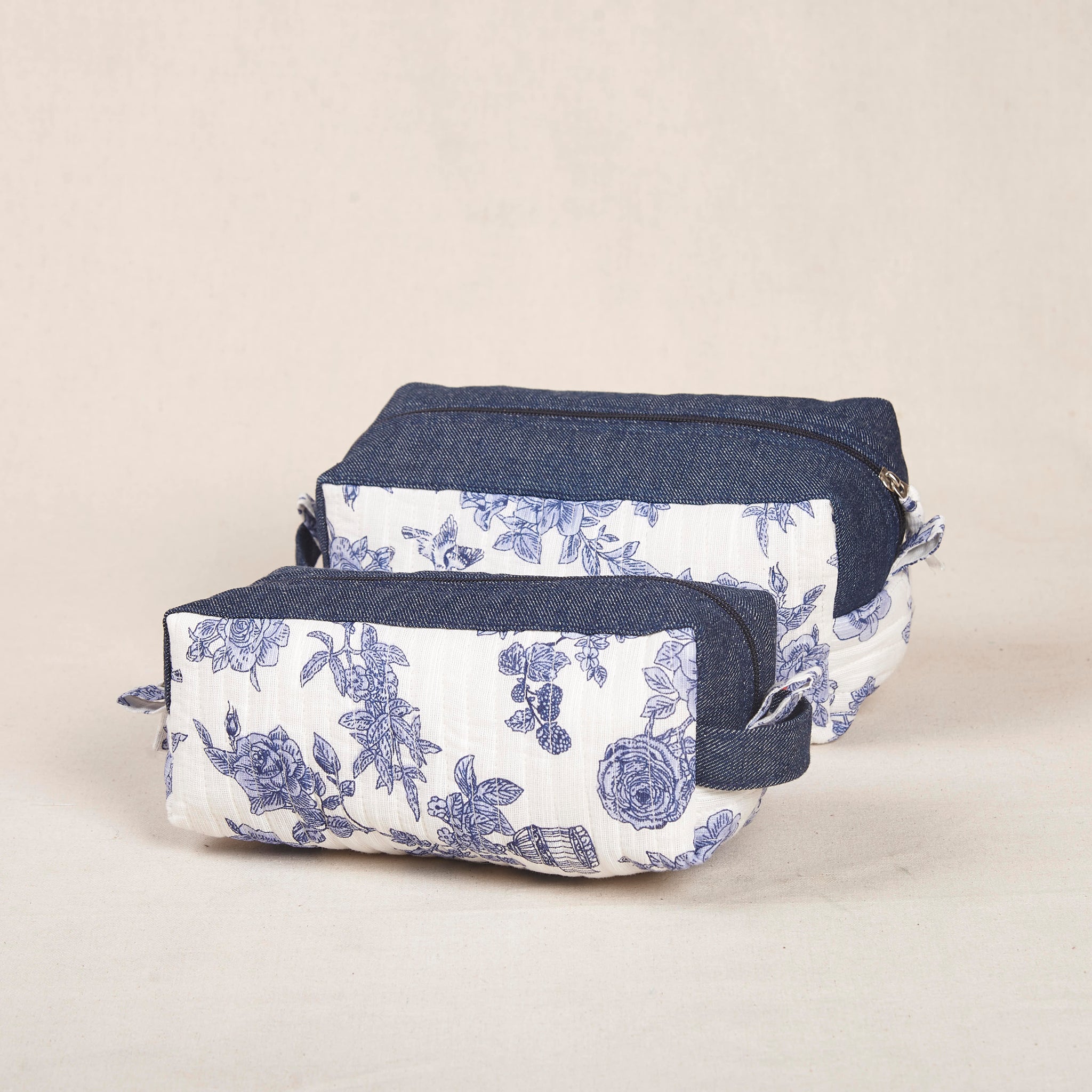 Poonam Pouch - White with Blue Flowers