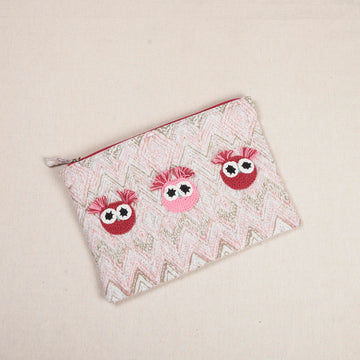 Owl Pouch - Red & Pink Crochet