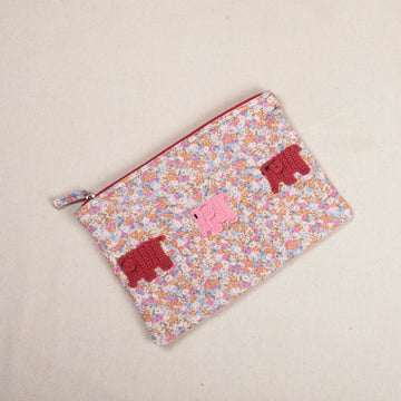 Elephant Pouch - Red & Pink Crochet