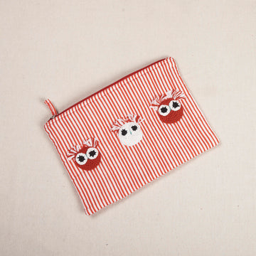 Owl Pouch - Red & White Stripes Crochet