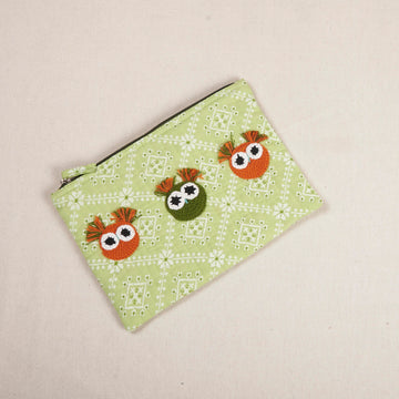 Owl Pouch - Green & Orange Crochet