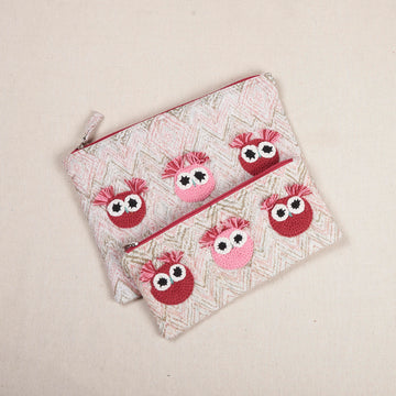 Owl Pouch - Red & Pink Crochet