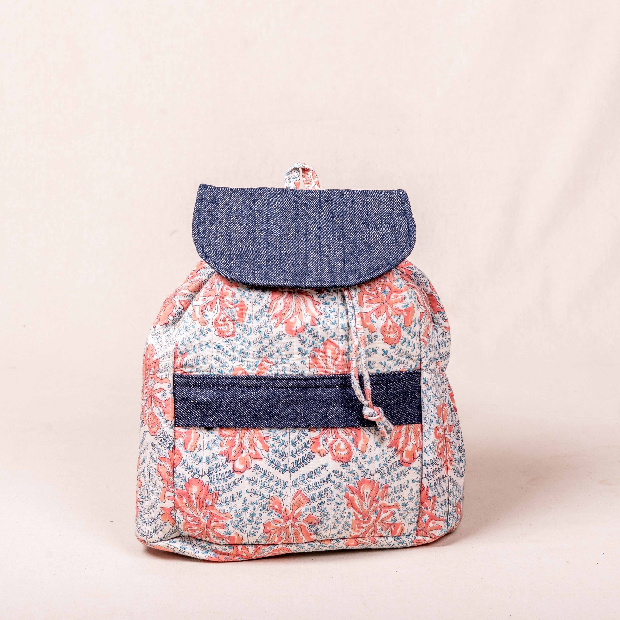 Rizu Backpack - Pink Fabric with Denim