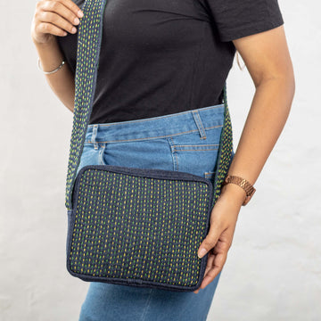 Bimu Sling Bag - Denim with Kantha