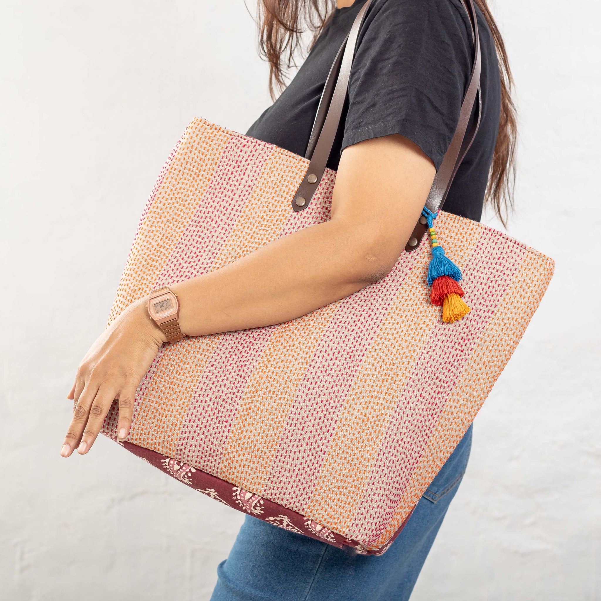 Bina Tote Bag - Off white Kantha