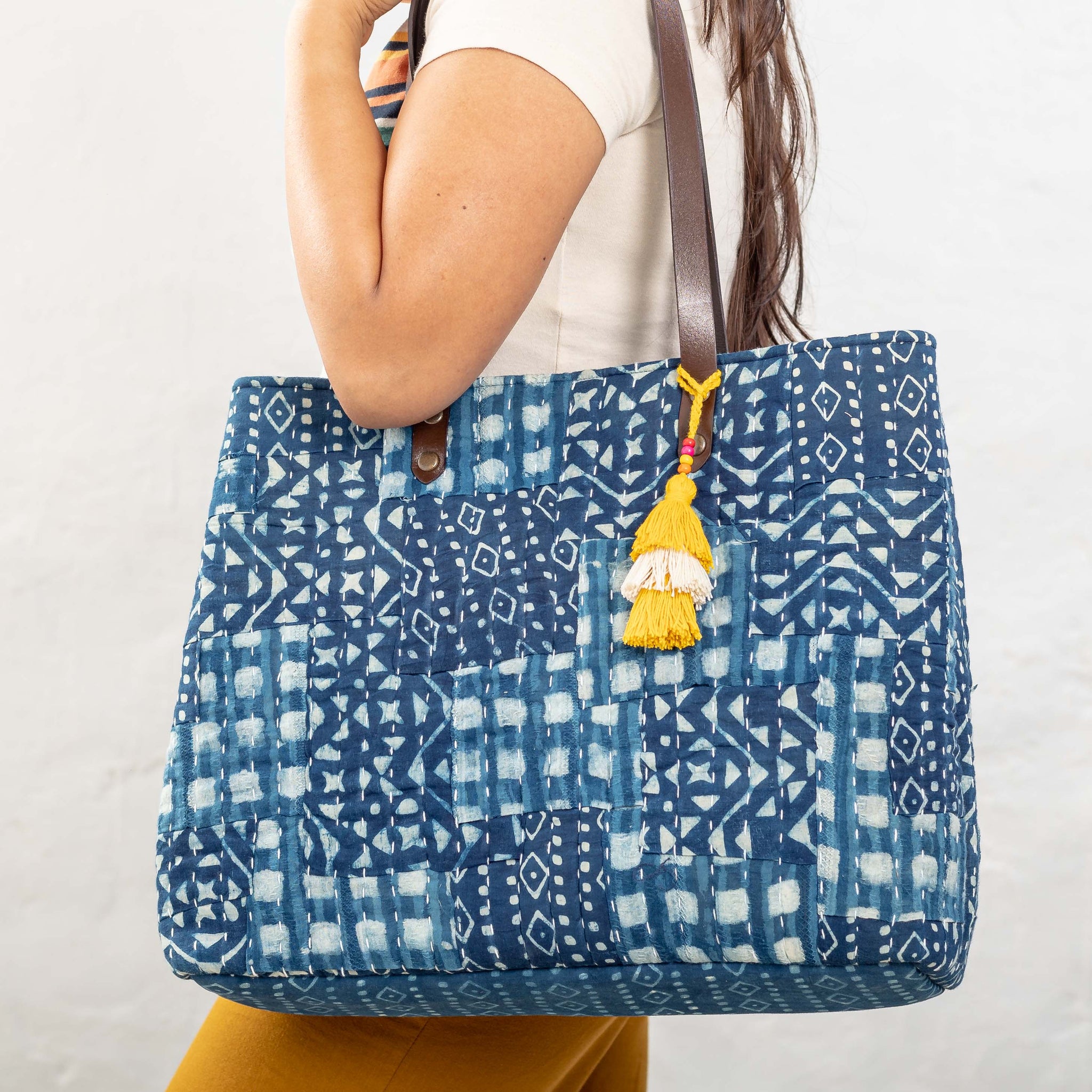 Gopal Tote Bag - Indigo Patchwork