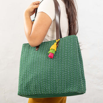 Gopal Tote Bag - Green with Kantha