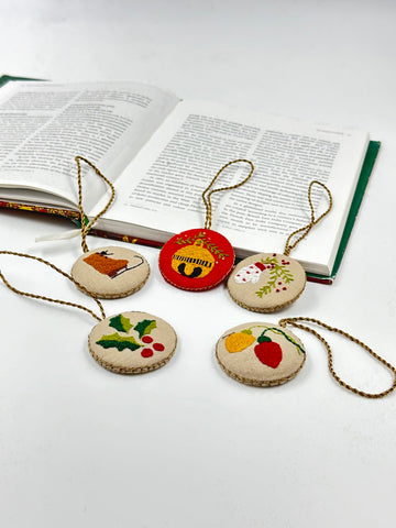 Golden Stitches - Hand-Embroidered Christmas Ornaments