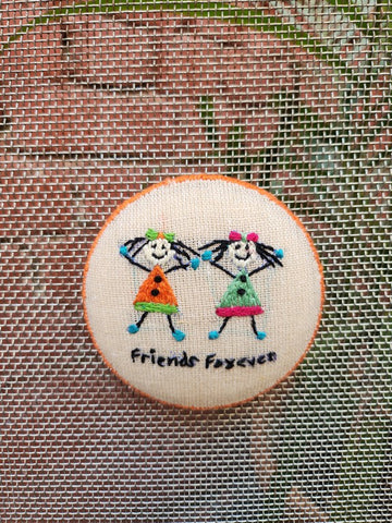 Friends Forever – Hand-Embroidered Pin & Magnet