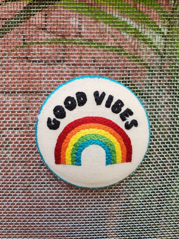 Positive Vibes – Hand-Embroidered Pin & Magnet