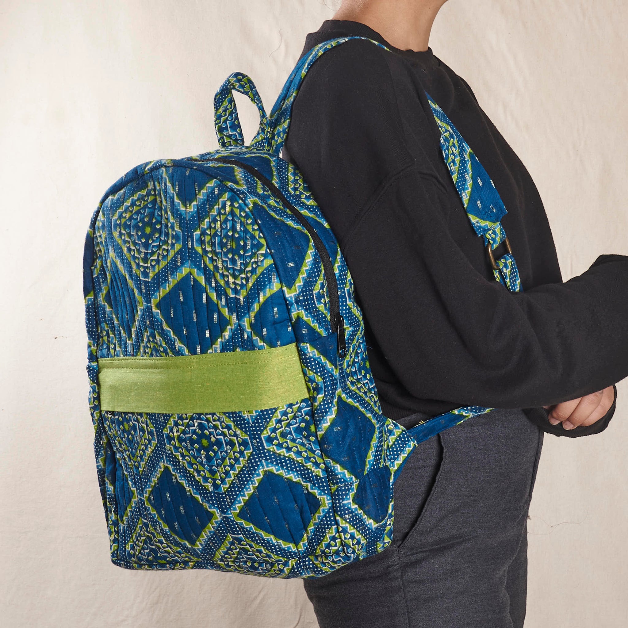 Deepak Backpack - Blue green Print
