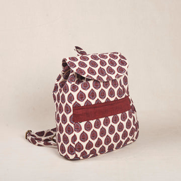 Rizu Backpack - Maroon Printed Fabric