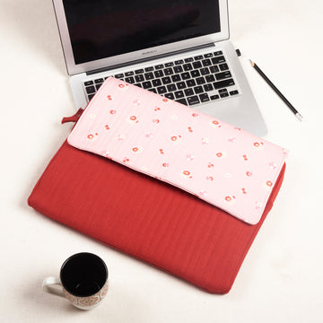Laptop Sleeve with Flap - Red & Pink