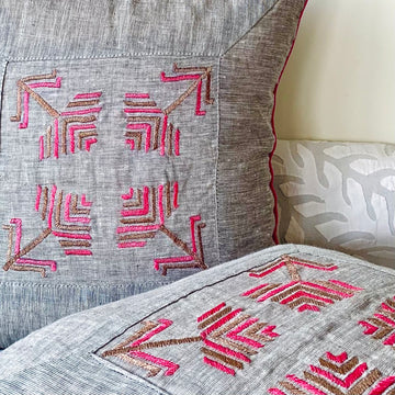 Linen Cushion Covers in Phulkari Pattern (Set of 2)