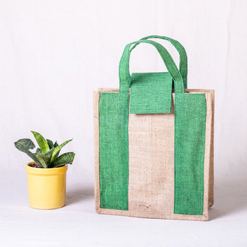 Jute Tiffin Bag - Green Patch