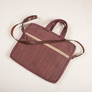 Laptop Bag - Brown Canvas with Kantha/Sujha